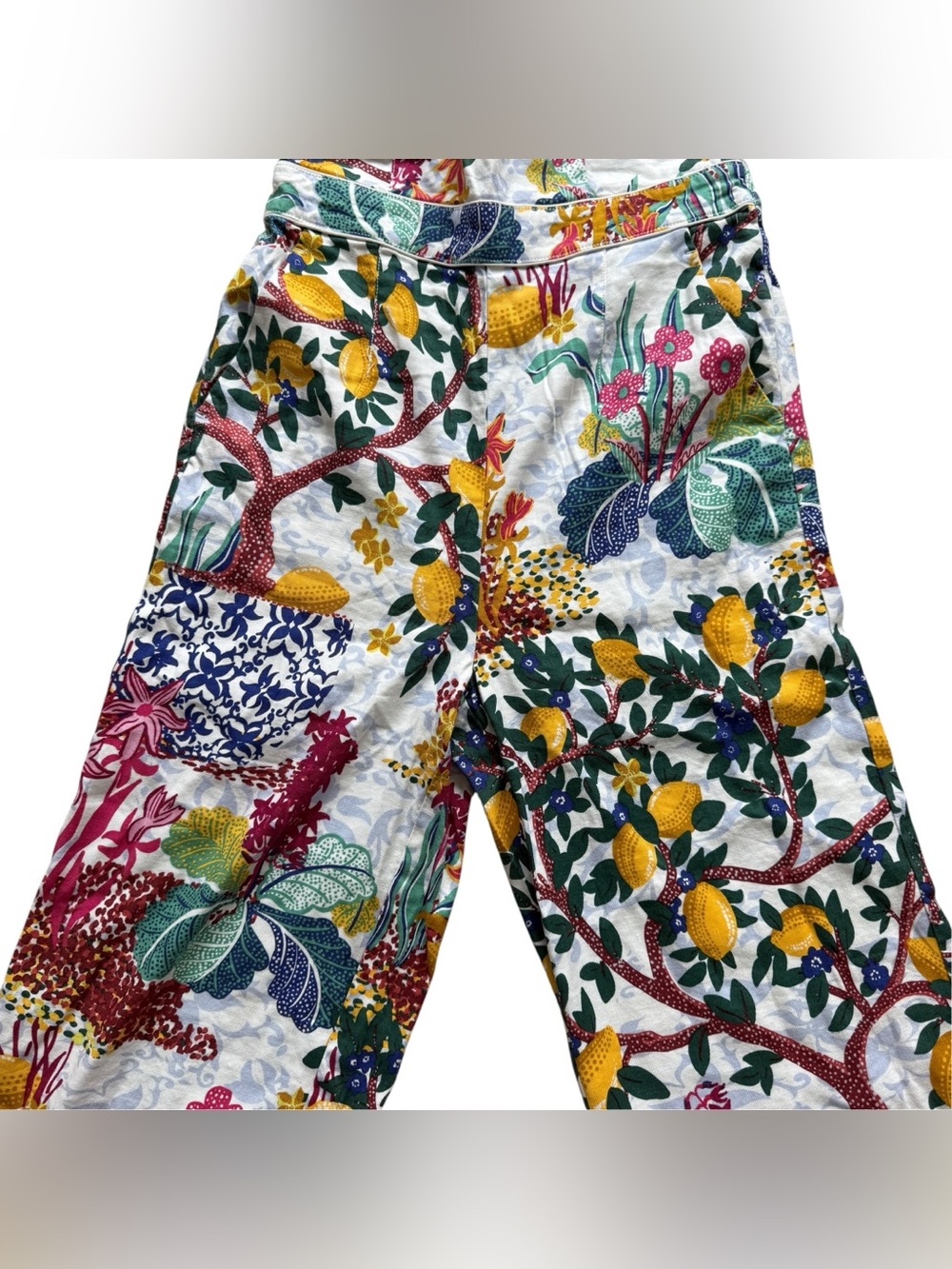 Maeve Anthropologie Botanical Lemon Print Cutout Wide Leg Jumpsuit 6 Maximalist - Picture 6 of 16